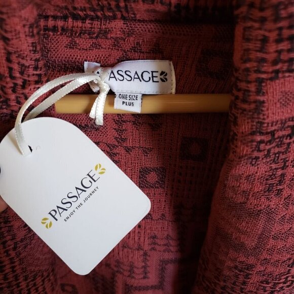 Passage Gauzy Cotton Jacquard Waterfall Open Cardigan Fringe Burgundy One Sz NEW - Picture 2 of 12